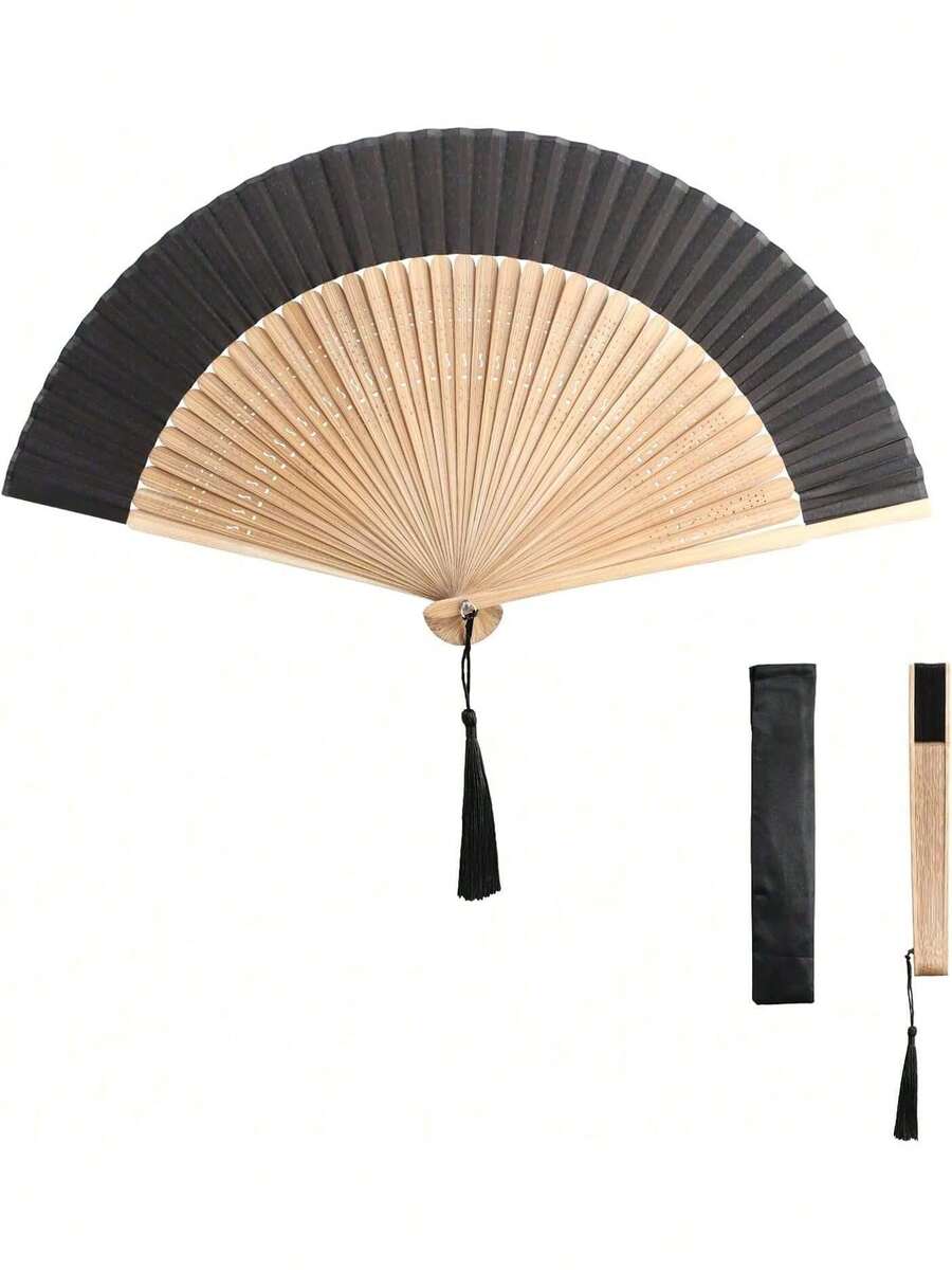 Abanico Plegable de Bambú, Abanico de Mano Decoración, Estilo Chino Abanico, 21 cm Abanico con Borla, para Fiestas Festival Boda Regalos Baile Accesorio - 1 - Ver 1