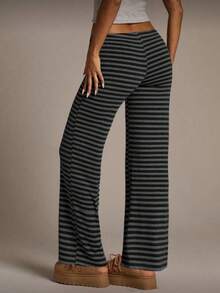 Women's New Ultra Low Waist Black Striped Pants, Suitable For Spring, Summer, Autumn And Winter, Black Pants, All Seasons, Women's Autumn Clothing, Random Striped Print - Black - View 2