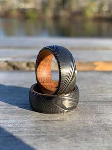 1枚8毫米高品质大马士革威士忌酒桶戒指，男士大马士革钢木质结婚戒指，独特的订婚圣诞礼物，送给男友，大马士革钢含量>60% - 銀色 - 查看 6