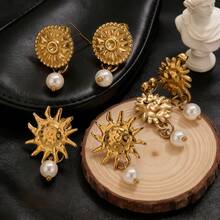 6-Piece Set Of 304 Stainless Steel 18K Gold-Plated Radiant Sun Earrings Findings Handcrafted Earrings Women's Stainless Steel Jewelry DIY Earring Accessories - Earrings - View 2