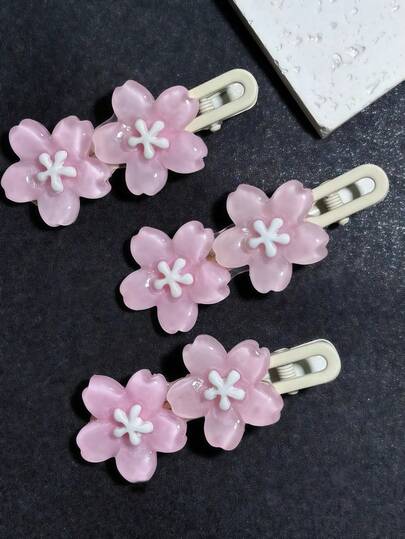 1 pieza/6 piezas/10 piezas Elegante clip de pelo con flor de cerezo rosa - Clip de pelo de estilo dulce para mujeres y niñas Accesorios rosas Clip de pelo para el Día de San Valentín, Suministros para estudiantes, Accesorios para el cabello. Clip de pelo esencial personalizado para vacaciones de verano Mujeres, Joyería esencial de viaje