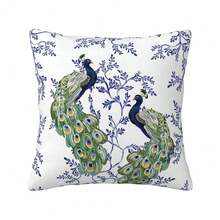 Chinoiserie Decor,Chinoiserie Pillow Cover,Grandmillennial Home Decor,Coastal Grandma Decor,Grand Millennial Decor,Peacock Decor,Blue And White Pillow Covers,Peacock Pillow Cover 18 * 18 Inches - 中國風藍白孔雀 - 查看 1