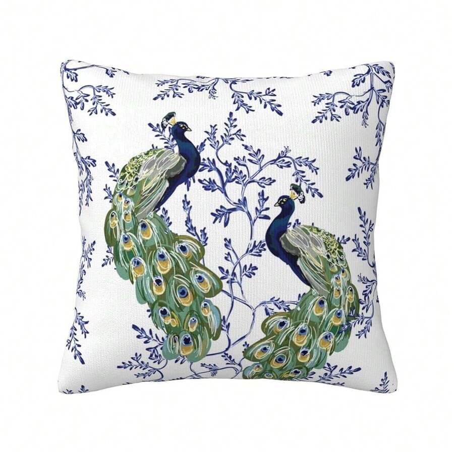 Chinoiserie Decor,Chinoiserie Pillow Cover,Grandmillennial Home Decor,Coastal Grandma Decor,Grand Millennial Decor,Peacock Decor,Blue And White Pillow Covers,Peacock Pillow Cover 18 * 18 Inches - 中國風藍白孔雀 - 查看 1