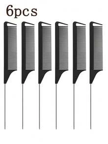 Rat Tail Comb Steel Pin Rat Tail Carbon Fiber Heat Resistant Teasing Combs With Stainless Steel Pintail - Multicolor - View 16