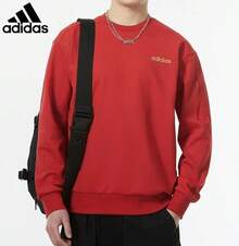 Adidas 男子休閒圓領套頭針織運動長袖上衣 - 紅色 - 查看 3