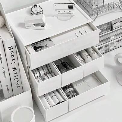 重ねられる ホワイト 収納ボックス デスクトップオーガナイザー、オフィス、学校、ホームオフィス用品の整理に最適、女性や女の子への素敵なギフトにもなります