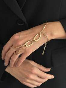 1pc Bohemian Style Asymmetrical Oval Infinity Chain Link Finger Hand Chain, Luxurious Casual Party Daily Wedding Holiday Versatile Jewelry Bracelet Gift For Women - Bracelet - View 3