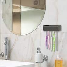 5 Slots Wall Mount Toothbrush Holder With Cover Self Adhesive Toothbrush Storage Organizer For Shower Toothbrush Hanger With Automatic Toothpaste Squeezer Dispenser - 黑色 1 包 - 查看 6