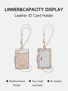 Coach 竖款皮革证件卡套，带透明证件窗口、信用卡槽和可拆卸挂绳 - 沙色 - 查看 3