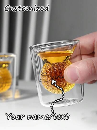 1pc Customized Double-Layer Golf Glass Cup, Can Be Customized As Whiskey Glass, Funny Shot Glass, Customized Sports Cup, Can Hold Whiskey, Wine, Juice, Milk, Tea, Etc., Made Of Heat-Resistant Borosilicate Glass, Can Customize Name And Personalized Text, Multi-Functional, Decorative, Reusable, Exquisite, Fashionable, Colorful, Modern, Customizable, Personalized, Unique, Can Be A Special Gift For Birthday, Anniversary, Boyfriend, Husband, Father, Brother