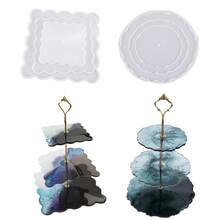 3-Tier Asymmetrical Wavy Square & Round Cake Stand, Display Rack, Coaster, Tableware, Cake Mold Silicone Holder - White - View 2