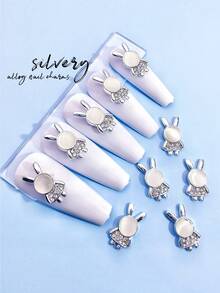 10pcs/Pack Trending Rhinestone Nail Art Decorations, 3D Cat Eye Stone & Cute Rabbit Design, Gold & Silver Color, Suitable For Girls And Women - Multicolor - View 6