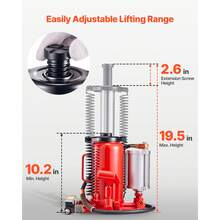 Gato hidráulico de botella de aire de alta elevación de 20 toneladas (44 092 lb) para reparación de automóviles, color rojo - 20 toneladas - Ver 4