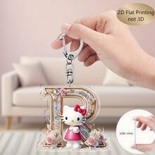 2D立体Hello Kitty字母钥匙扣，三丽鸥亚克力Hello Kitty卡通钥匙圈，可爱包包挂饰，26个字母吊坠，汽车钥匙链，生日礼物，斋月礼物，情人节礼物，粉色钥匙扣，包包配饰