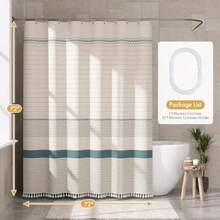 Boho Shower Curtain Modern Farmhouse Shower Curtain Set With Tassels Rustic Faux Linen Green Striped Shower Curtain With Hooks Light Tan Toned 72x72 Inches - 條紋藍 - 查看 6