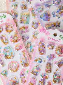 3D Dreamy Shaker Stickers, Ins Scrapbooking Materials, 3D Embossed Cute Bear & Princess Cartoon Phone Stickers - Multicolor - View 1