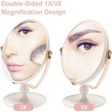 Vintage Table Mirror With Stand 8-Inch Double Sided Swivel 1X/3X Magnification Desk Mirror With Sier Style 13 Inch Height Standing Tabletop Makeup Vanity Mirror Oval - 白色和玫瑰色(1/3倍放大化妝鏡) - 查看 2