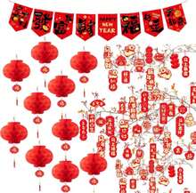 51Pcs Chinese New Year Decorations - 1PCS Happy NYE Banner, 40PCS Hanging Good Luck Ornaments, 10PCS 10 Inch Red Lanterns For Asian Lunar New Year 2026 Year Of The Horse Party Decor - trắng - Xem 1