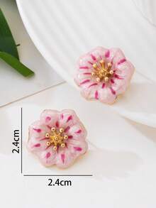 1 Pair Handmade Elegant Sweet Gradient Tie Dye Pink Flower Stud Earrings, Summer Holiday Style - Pink - View 5