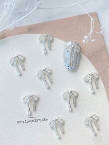 TSZS 20pcs Y2K Chic Bowknot Nail Art Decorations, Metallic Tassel Bow Nail Jewelry DIY Accessories Nails Nail Supplies Nail Charms - Silver - View 4
