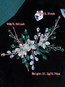 1pc Green Rhinestone Hair Clip, Bridal Headpiece, Wedding Party Hair Accessory, Gift, Spring/Summer Hair Decor - Green - View 3