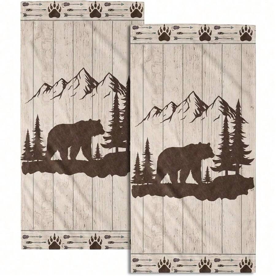 Black White Polka Dot Towels Set Of 2, Boho Polka Dot Hand Towels For Bathroom 14"X28" Vintage Doodle Towels Soft Absorbent Bathroom Hand Towel For Face, Gym, Spa, Kitchen - 棕熊 - 查看 1