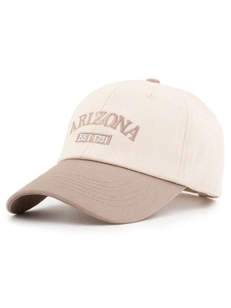 1pc Color Block Baseball Cap, Men's Sun Protection Baseball Cap, Embroidered Text, Wide Brim - Khaki - View 8