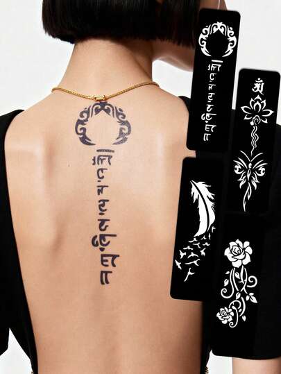 Hana Hand Drawn Tattoo Hollow Template Minimalism Hana Bride Elegant Lace Mandala Flower Pattern Sticker Suitable For Hands, Feet, Shoulders, Neck, Collarbone Semi Permanent Fake Tattoo Sticker 1 Pack