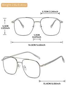 1副男女通用金属双梁商务休闲平光眼镜，韩日简约风格眼镜 - 無色 - 查看 11