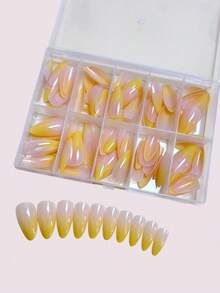 Hộp 120 miếng dán móng tay màu vàng chanh ombre nude cổ điển tối giản, hình dáng trung bình-dài, làm từ acrylic, sản phẩm tự làm móng nghệ thuật, dụng cụ làm móng. - Xem 4