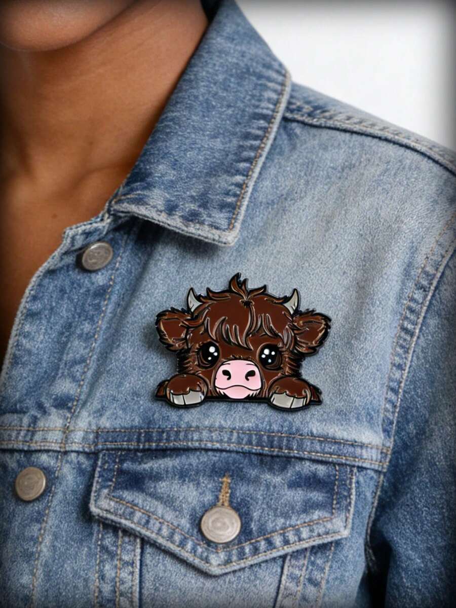 1 pieza Broche de alce lindo - Encantador animal parecido a una vaca con ojos expresivos, de aleación de zinc o silicona, perfecto para joyería, mochilas, alfileres de solapa - Multicolor - Ver 1