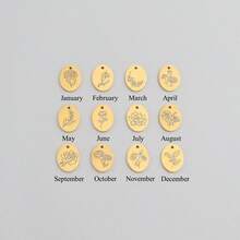 1件新款经典椭圆形生辰月份花朵十字架吊坠不锈钢链项链（女士款） - 金黃色 - 查看 4