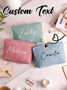 Personalized Velvet Zipper Closure Makeup Bag, Large Capacity Cosmetic Pouch, Perfect Bridesmaid Or Bridal Party Gift, Makeup Travel Bag, Bridal Shower Gift - Multicolor - View 4