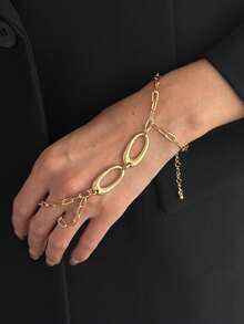 1pc Bohemian Style Asymmetrical Oval Infinity Chain Link Finger Hand Chain, Luxurious Casual Party Daily Wedding Holiday Versatile Jewelry Bracelet Gift For Women - Bracelet - View 14