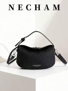 1pc Versatile Handbag, Boxy Design Small Bag, Unique Lock Closure, Suitable For Commuting, Shopping, Dating, Party - Black - View 5