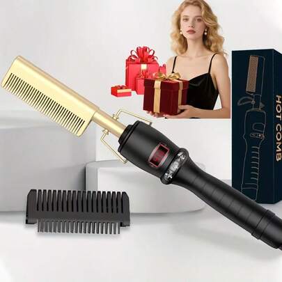 Electric Hot Comb With Digital Display Hot Comb Hair Curler Professional High Heat Ceramic Hair Press Comb, Multifunctional Copper Hair Straightener For Thick Hair,Gifts For Men Women Gift Ideas Unique Gifts Top Cool Gifts Gifts For Her Gift Sets