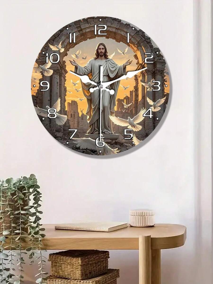 1 chiếc đồng hồ treo tường thạch anh im lặng thiết kế hình Chúa Jesus hòa bình - Trang trí nghệ thuật bằng gỗ hiện đại, lý tưởng cho phòng ngủ, căn hộ, ký túc xá, phòng tắm - Món quà hoàn hảo cho Halloween, Giáng sinh, Lễ Phục sinh - Sử dụng pin AA (không bao gồm), đồng hồ treo tường hoạt động êm ái. - Nhiều màu - Xem 1