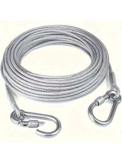 Stainless Steel Clothesline, Coated Safety Cable With Hooks Heavy Duty Steel Wire Rope, 2 Sizes Available: 5.99m/299.72cm, Traction Steel Wire Rope, Suitable For Various Hanging Surfaces, Pet Leash, Non-Slip, Rust-Resistant, Comes With Hook Accessories, Indoor/Outdoor Laundry Drying Line