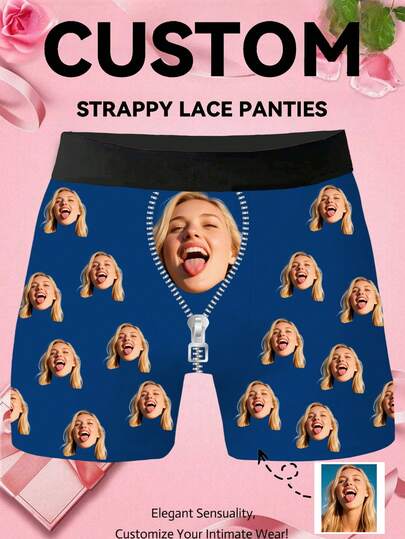 1pc Customized Briefs, Personalized Graphic Printing. This Comfortable And Breathable Casual/Sports Boxer Brief Makes An Excellent Birthday Gift For Husband, Also Suitable For Valentine's Day, Christmas, Halloween Or Anniversary Occasions.