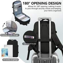 YSTYLE 易捷航空手提行李背包 40x25x18公分/46x30x23公分 男女通用登機箱包 15.6吋筆記型電腦背包 附USB充電器 健行背包 - 黑色 - 查看 9