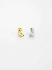 1pc 16G Mini Moon & Star Internally Threaded Lip Stud - Exquisite Jewelry For Ear Cartilage Piercing - Ear Cuff - Ear Helix - Flat Bottom Lip Ring Nose Stud - Suitable For Women's Daily Wear/Wedding/Engagement/Anniversary/Valentine's Day Gift (Sold Individually, Left And Right Earrings Shipped Randomly) - Smooth Star and Moon Earrings - View 9