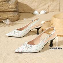 Giày cao gót mũi nhọn buộc nơ đa năng dành cho nữ, sandal cao gót quai ngang mắt cá chân có khóa kim loại chống trơn trượt, thoải mái. - trắng - Xem 8