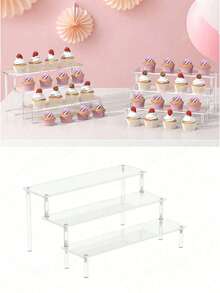 1个亚克力梯形展示架，三层梯形展示架，家居收纳展示架，珠宝化妆品展示架，多层透明收纳展示架，蛋糕架，香水架 - 透明 - 查看 1