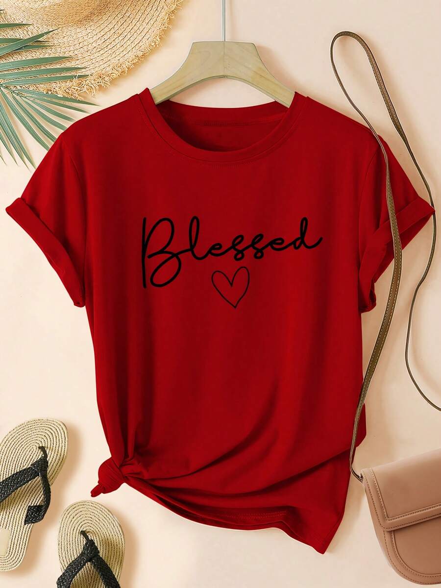 1pcsWomen's T-Shirt - Heather Gray With Heart Graphic, Soft Everyday Casual Tee For Women, Sizes S-XXL - Perfect For Everyday & Special Occasions180g-Versatile 100% Cotton Women's Casual T-Shirt - Easy-Matching Wardrobe Staple - Đỏ - Xem 1
