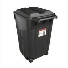 45 Gallon Wheeled Heavy Duty Plastic Garbage Can, Attached Lid, Black - 1 - Xem 2