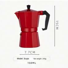 3/6 杯摩卡壶，含 2 个清洁刷和 2 个咖啡勺 - 炉灶式意式咖啡壶，耐用铸铝浓缩咖啡壶，适合家庭和露营（浓缩咖啡/卡布奇诺/拿铁） - 紅色 - 查看 8