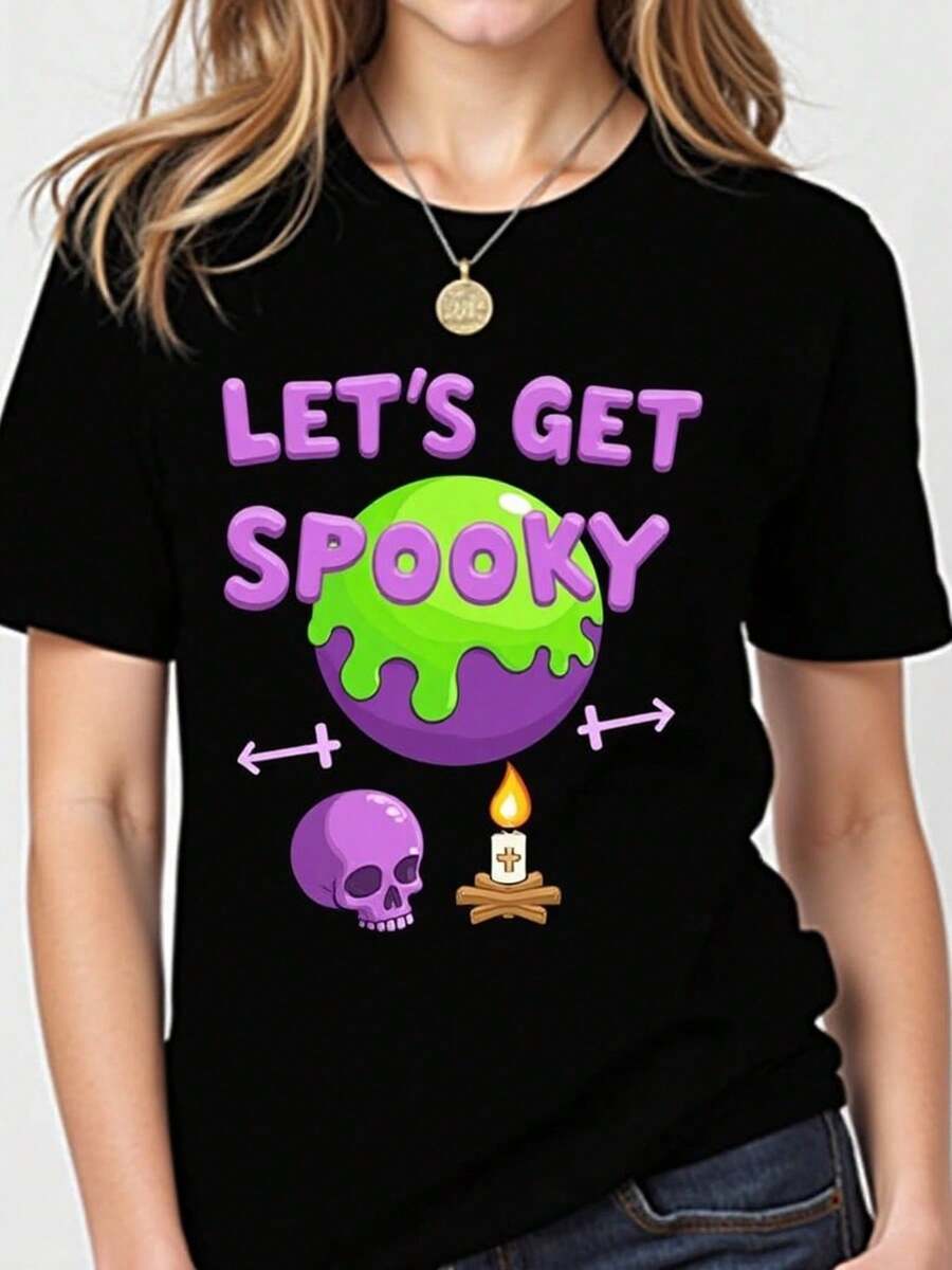 Camiseta divertida de Halloween con diseño escalofriante de calavera y vela perfecta para fiestas temáticas. Disponible en talla S a XL y color negro. Ideal para celebrar en grupo y destacar en eventos nocturnos. Moda de temporada, camiseta estampada, ropa adolescente y adultos, estilo moderno y cómodo, propuesta casual para otoño. Ajuste regular, tejido suave, promoción especial de ropa atrevida,  de moda. - Negro - Ver 1