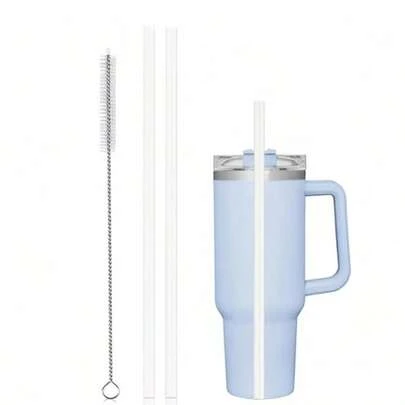 Replacement Straws Compatible With Stanley 14oz-40oz Tumblers, Reusable Straw With Straw Cleaning Brush, 12.2 Inch Plastic Straws, No Cup Included, Just Straws And Straw Brush Accessory