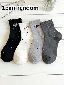 1/4 Pair Women Polka Dot Bow Mid-Calf Socks - Soft Comfortable Casual Socks, Suitable For Daily Wear, Spring/Summer, College Style - Multicolor - View 8