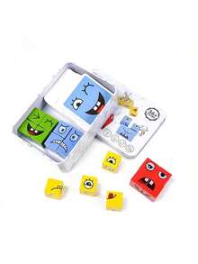 1set Building Blocks Wooden Puzzle Game Smiling Face Desktop Game Emoticon Board Games - Multicolor - View 4